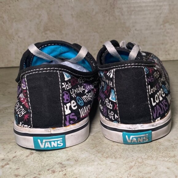 Vans Womens Black Canvas Sneakers Multicolor Graffiti Pattern Design - Picture 4 of 8